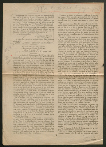 Témoignage de Brabant, Fernand (Capitaine) et correspondance avec Jacques Péricard