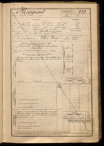 Marquant, Auguste Jules, né le 09 juin 1867 à Béhencourt (Somme), classe 1887, matricule n° 229, Bureau de recrutement d'Amiens