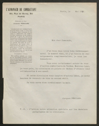 Témoignage de Brassard, Maurice et correspondance avec Jacques Péricard