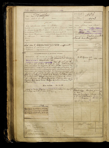 Matifas, Albert Emile, né le 29 janvier 1888 à Bolbec (Seine-Maritime), classe 1908, matricule n° 406, Bureau de recrutement d'Amiens