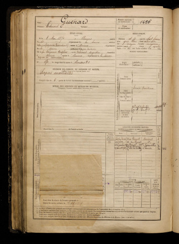 Guénard, Edouard, né le 08 mai 1872 à Amiens (Somme), classe 1892, matricule n° 1426, Bureau de recrutement d'Amiens