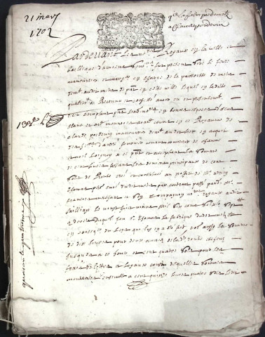 Etude de Me Adrien Dehen à Amiens (étude n°24). Minutes de l'année 1702