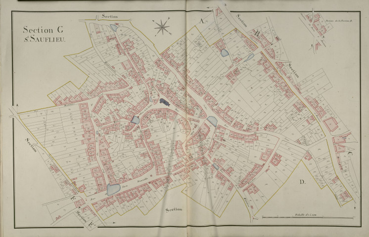 Plan du cadastre napoléonien - Saint-Sauflieu : Saint Sauflieu (section G), G et sections A, B, C, E et F développées