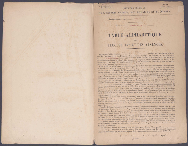 Table des successions et absences du bureau de Saint-Valery-sur-Somme