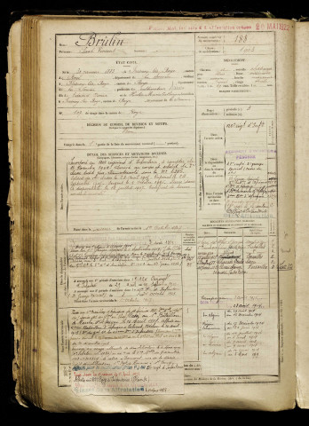Brûlin, Paul Vincent, né le 30 janvier 1883 à Fresnoy-lès-Roye (Somme), classe 1903, matricule n° 188, Bureau de recrutement de Péronne