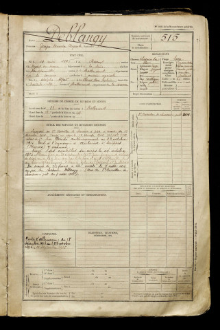 Deblangy, Georges Maurice Auguste, né le 10 mai 1895 à Perreux-sur-Marne (Le) (Val-de-Marne), classe 1915, matricule n° 515, Bureau de recrutement d'Abbeville