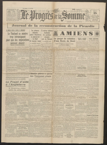 Le Progrès de la Somme, numéro 22257, 18 janvier 1941
