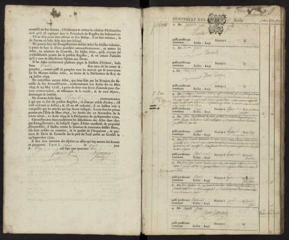 Contrôle des actes du bureau d'Andainville pour la période du 1er juin 1748 au 9 mars 1750