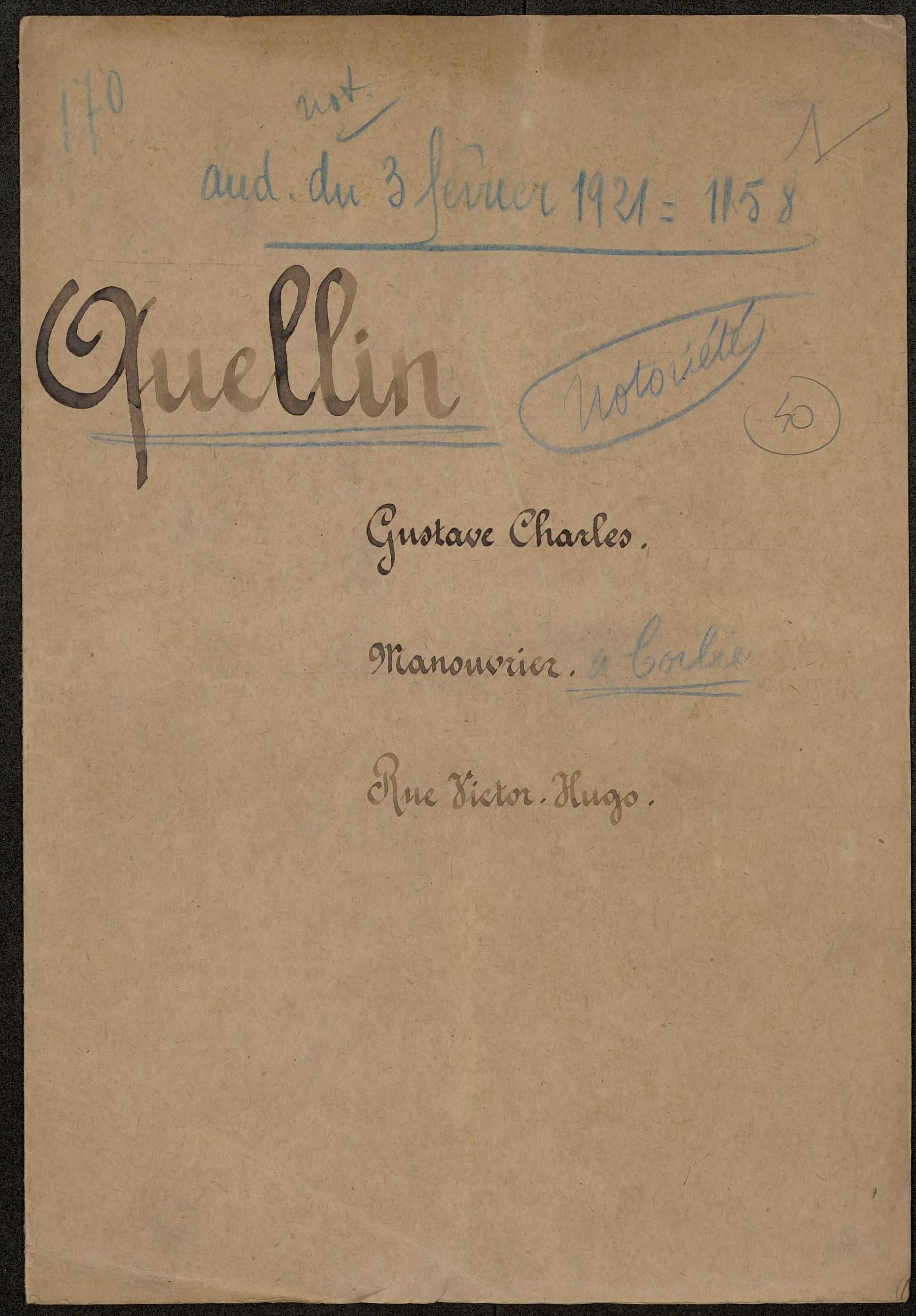 Corbie. Demande d'indemnisation des dommages de guerre : Quellin