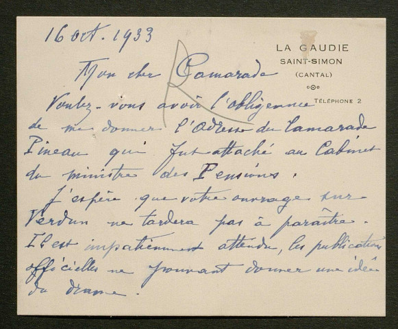 Témoignage de Bagès, (Colonel) et correspondance avec Jacques Péricard