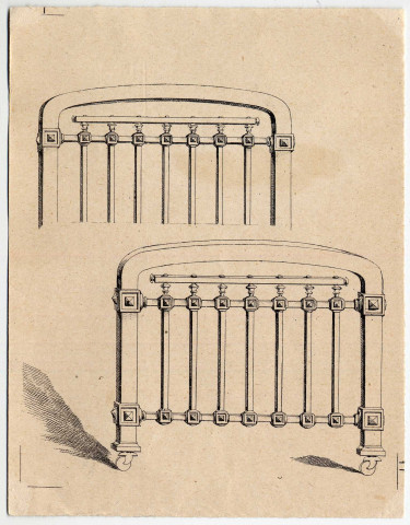 Dépôt de marque et de brevet. Modèle de tête de lit en métal créé par Paul et René Matifas