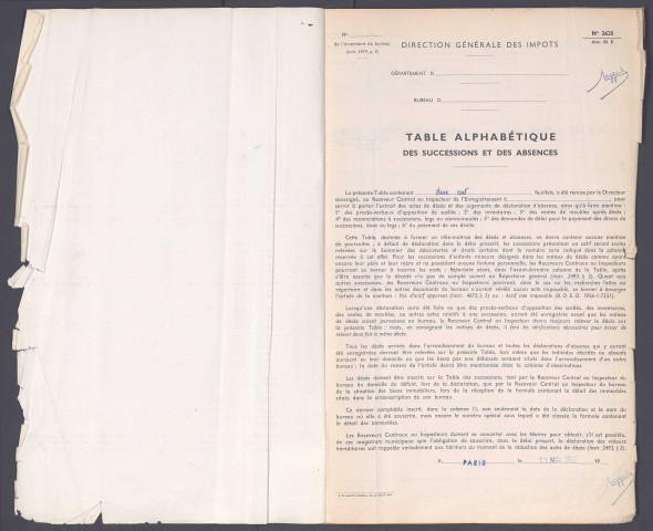 Table des successions et absences du bureau d'Amiens