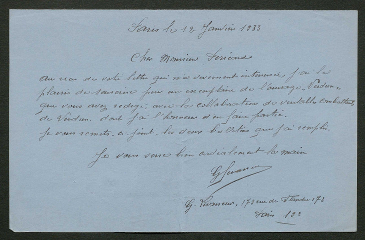 Témoignage de Levasseur, Gustave et correspondance avec Jacques Péricard