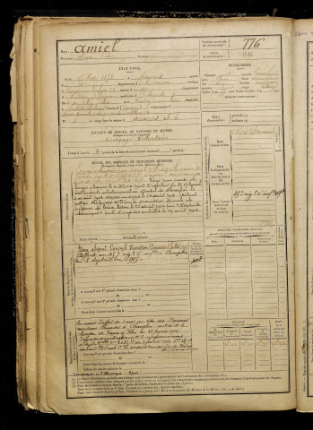 Amiel, Henri Léon, né le 17 mai 1878 à Amiens (Somme), classe 1898, matricule n° 776, Bureau de recrutement d'Amiens