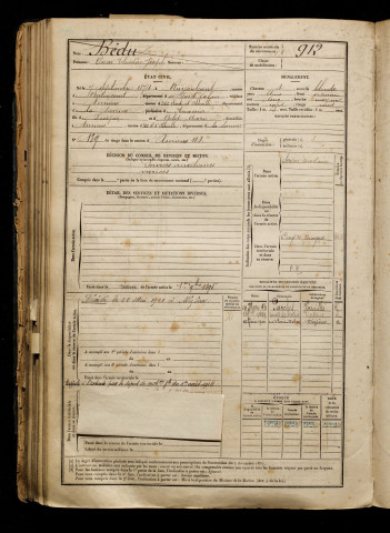 Bédu, Oscar Théodore Joseph, né le 07 septembre 1874 à Ruyaulcourt (Pas-de-Calais), classe 1894, matricule n° 912, Bureau de recrutement d'Amiens