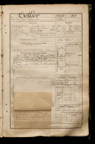 Tellier, Nicolas Fortuné Stéphane, né le 29 janvier 1871 à Sailly-le-Sec (Somme), classe 1891, matricule n° 353, Bureau de recrutement de Péronne