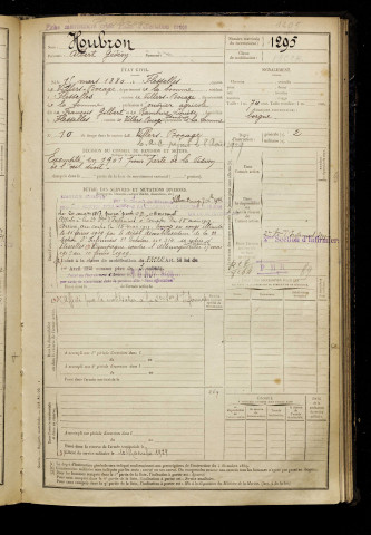 Houbron, Albert Gédéon, né le 15 mars 1880 à Flesselles (Somme), classe 1900, matricule n° 1295, Bureau de recrutement d'Amiens