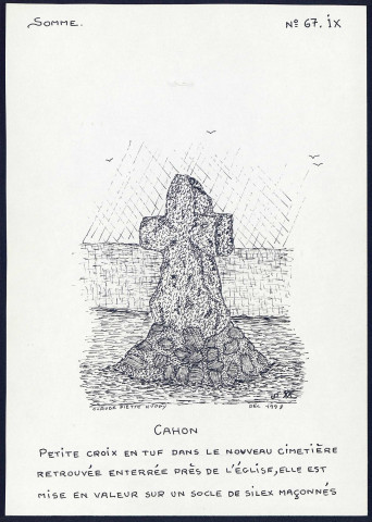 Cahon : petite croix en tuf dans le nouveau cimetière - (Reproduction interdite sans autorisation - © Claude Piette)