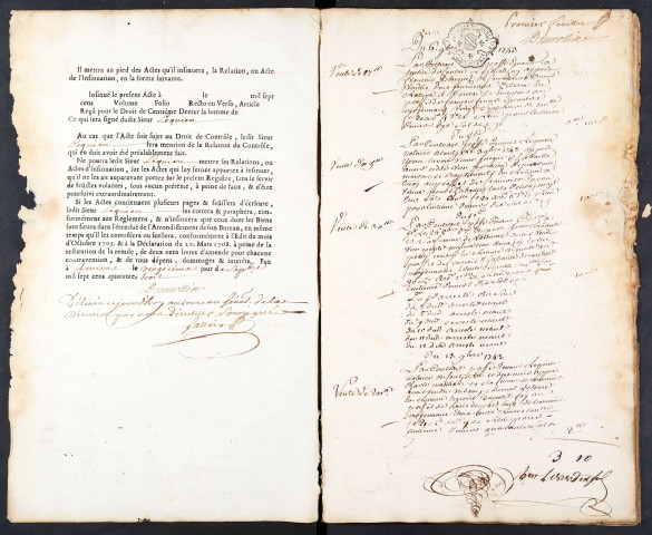 Centième denier du bureau de Conty pour la période du 6 novembre 1743 au 8 juillet 1745