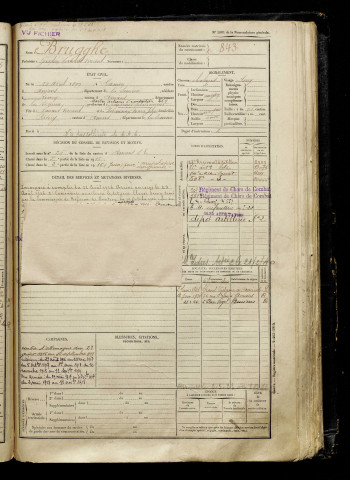 Brugghe, Gaston Lucien Vincent, né le 10 avril 1897 à Camon (Somme), classe 1917, matricule n° 843, Bureau de recrutement d'Amiens