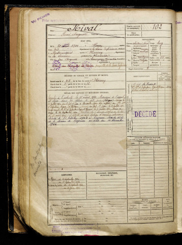 Nival, René Auguste, né le 20 août 1900 à Rouen (Seine-Maritime), classe 1920, matricule n° 102, Bureau de recrutement d'Amiens