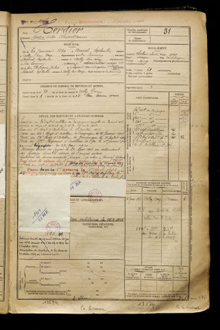 Herdier, André Victor Alexandre, né le 30 janvier 1899 à Grivesnes (Somme), classe 1919, matricule n° 31, Bureau de recrutement de Péronne