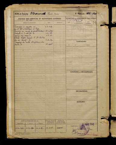 Morard, Henri André, né le 01 juillet 1886 à Ézanville (Yvelines), classe 1906, matricule n° 1323, Bureau de recrutement d'Amiens