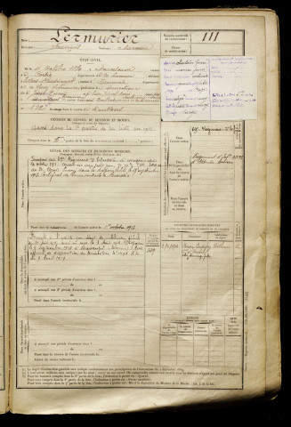 Lermurier, François, né le 04 octobre 1889 à Marcelcave (Somme), classe 1909, matricule n° 111, Bureau de recrutement d'Abbeville
