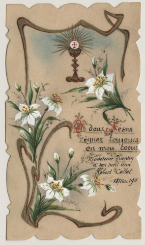 Ô doux Jésus régnez toujours en mon coeur. Calice et hostie