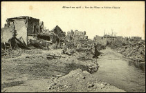 Carte postale intitulée "Albert en 1918. Rue des Illeux et rivière Ancre". Correspondance de Louis Paillart à son cousin Pierre Segault, soldat au 128e Régiment d'Artillerie lourde, 4e Batterie