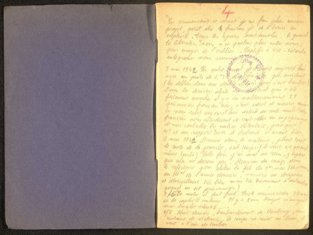 4e carnet de guerre et de captivité de Henry Damay du 1er mai 1942 au 1er janvier 1944