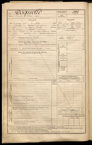 Coquelle, Bernard Arthur, né le 03 janvier 1871 à Ytres (Somme), classe 1891, matricule n° 622, Bureau de recrutement de Péronne