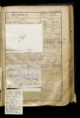 Gourlain, Paul, né le 08 juillet 1898 à Rue (Somme), classe 1918, matricule n° 213, Bureau de recrutement d'Abbeville