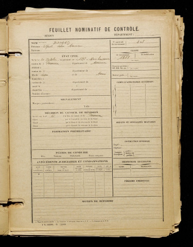 Bonard, Alfred Léon Marceau, né le 10 octobre 1898 à Bouchavesnes-Bergen (Somme), classe 1918, matricule n° 348, Bureau de recrutement de Péronne