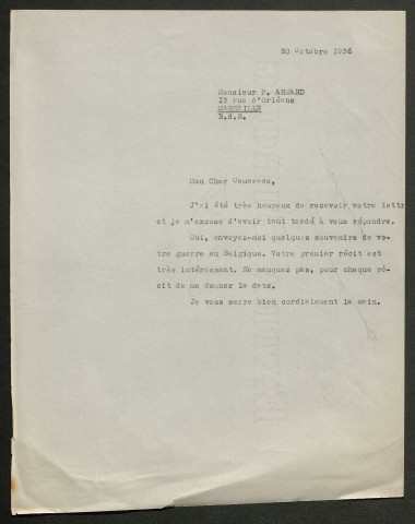 Témoignage de Armand, Pierre et correspondance avec Jacques Péricard