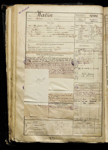 Watier, Alphonse, né le 30 janvier 1896 à Rue (Somme), classe 1916, matricule n° 1096, Bureau de recrutement d'Abbeville