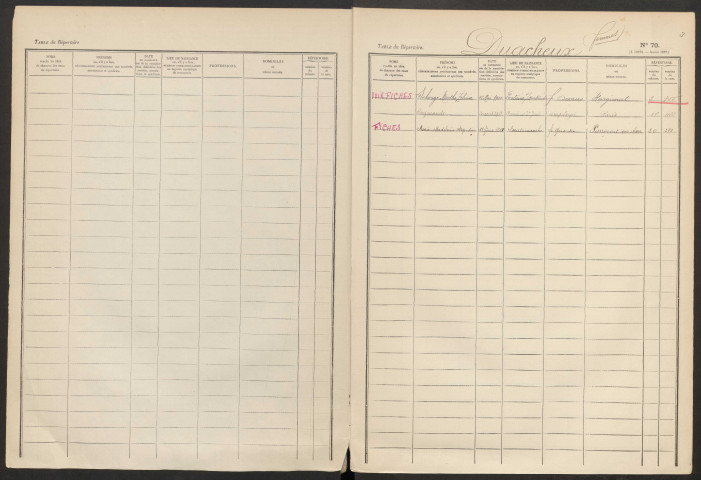Table du répertoire des formalités, de Duachaux à Dupuits, registre n° 14 (Conservation des hypothèques de Montdidier)