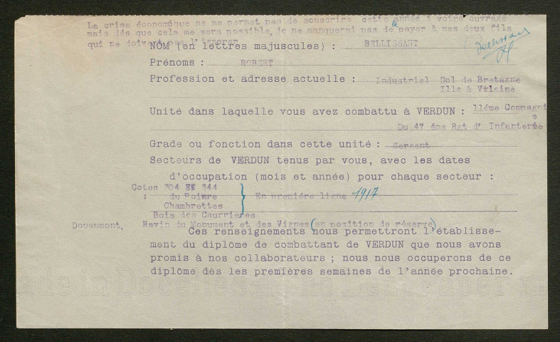 Témoignage de Bellissant, Robert et correspondance avec Jacques Péricard