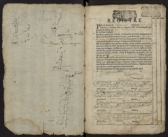 Contrôle des actes du bureau d'Airaines pour la période du 17 mai 1701 au 15 décembre 1705