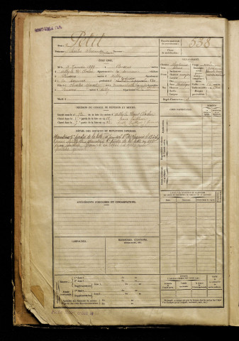 Petit, Charles Alexandre Alphonse, né le 04 janvier 1899 à Bussus-Bussuel (Somme), classe 1919, matricule n° 538, Bureau de recrutement d'Abbeville