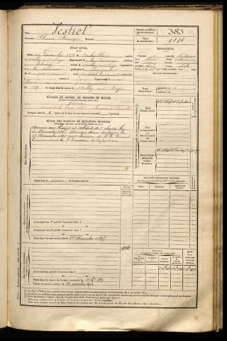 Vestiel, Félicien François, né le 11 décembre 1856 à Aubvillers (Somme), classe 1894, matricule n° 383, Bureau de recrutement de Péronne