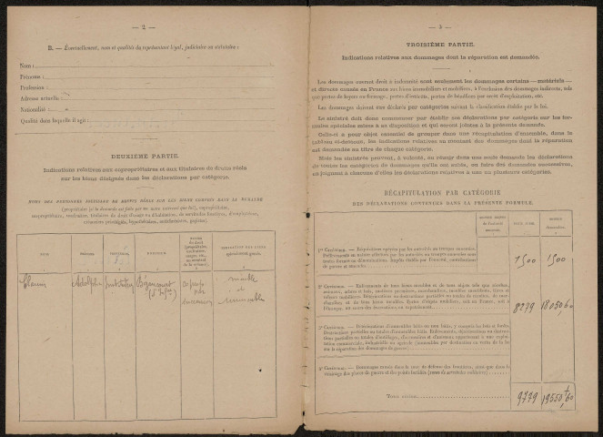 Etricourt-Manancourt. Demande d'indemnisation des dommages de guerre : dossier Clauin-Delmare