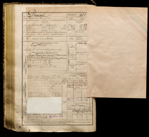 Dumont, Edouard Odon Florimond, né le 10 septembre 1875 à Méharicourt (Somme), classe 1895, matricule n° 208, Bureau de recrutement de Péronne