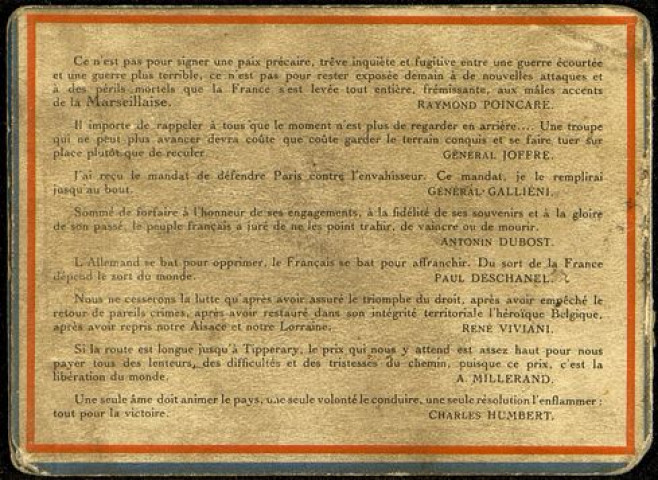 Calendrier de poche de l'année 1916 : "L'année de la Victoire, pour la France, Pour l'Armée"