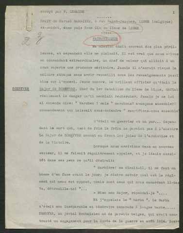 Témoignage de Bacquet, Jean et correspondance avec Jacques Péricard