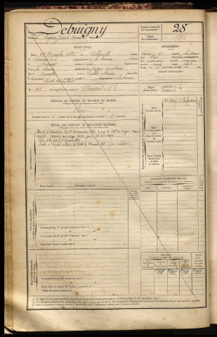 Debuigny, Eugène Joseph Aimable, né le 22 décembre 1865 à Allonville (Somme), classe 1885, matricule n° 28, Bureau de recrutement d'Amiens