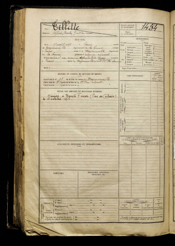 Tillette, Alfred Charles Gaëtan, né le 17 août 1898 à Tours-en-Vimeu (Somme), classe 1918, matricule n° 1454, Bureau de recrutement d'Amiens