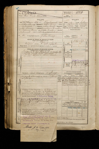 Denis, Marie Charles Philémon, né le 06 février 1874 à Bavelincourt (Somme), classe 1894, matricule n° 934, Bureau de recrutement d'Amiens
