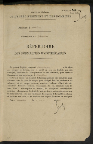 Répertoire des formalités hypothécaires, du 12/03/1866 au 30/07/1866, volume n° 111 (Conservation des hypothèques de Doullens)