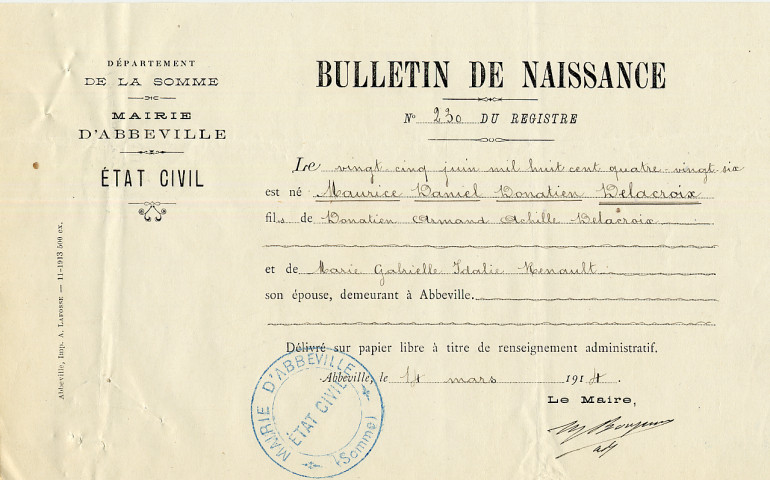 Dossier individuel de délivrance du brevet d'aptitude au pilotage de Maurice Delacroix